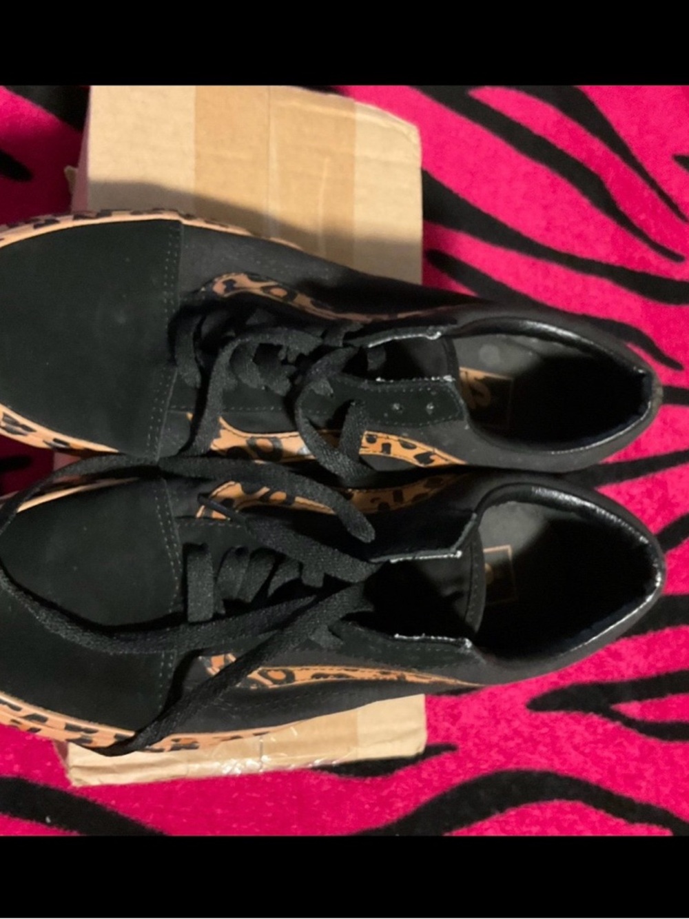 Vans Women’s Black Sneakers with Leopard Trim